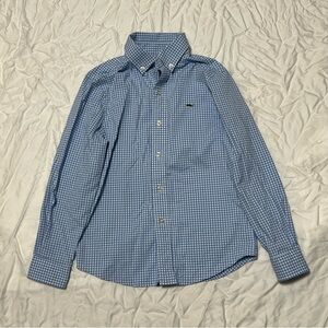 Vineyard Vines Boy’s 6 Button Down Whale Shirt Blue White Gingham Long Sleeve